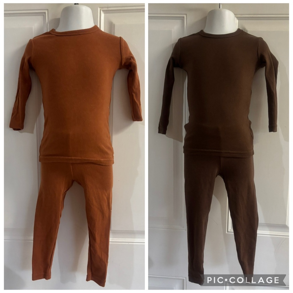 6/12M AVAUMA Solid Camel/Brown Snug fit long sleeve 4 piece Pajama Set.  In EUC!